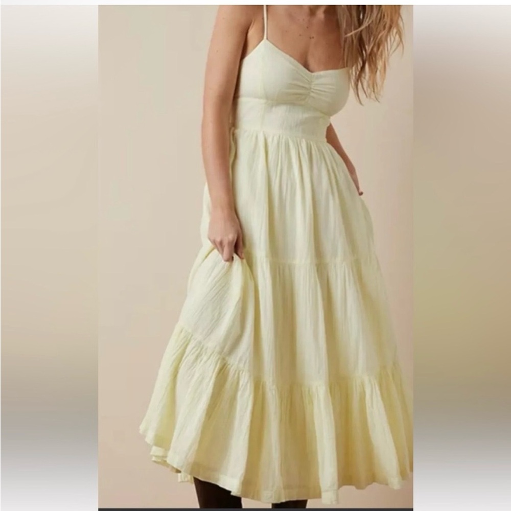 American Eagle Outfitters Pale Yellow Tiered Spaghetti-Strap Maxi Dress